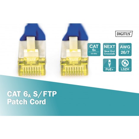 Digitus | CAT 6a | Patch cable | Shielded foiled twisted pair (SFTP) | Male | RJ-45 | Male | RJ-45 | Blue | 0.5 m - 2